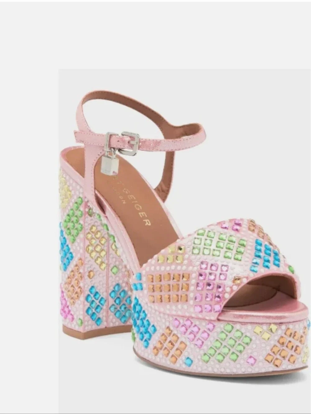Kurt Geiger London Brixton Platform Heel Sandal Shoe Pink Embellished Sz 9.5